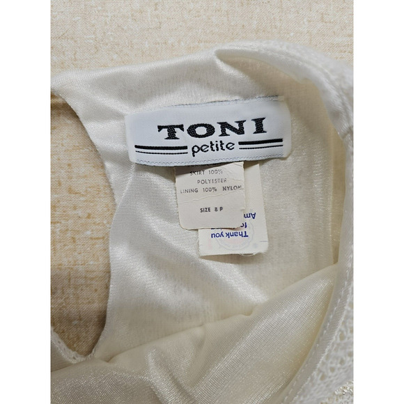 Vtg 80s Toni Petite Lace Dolman Sleeve Blouson Dress Size 8P USA Winter White - Picture 5 of 13